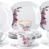 Kaffeeservice 18-tlg. Kyoto Orchidee Leicht Eckig Porzellan Für 6 Personen Weiß MitNachbildung