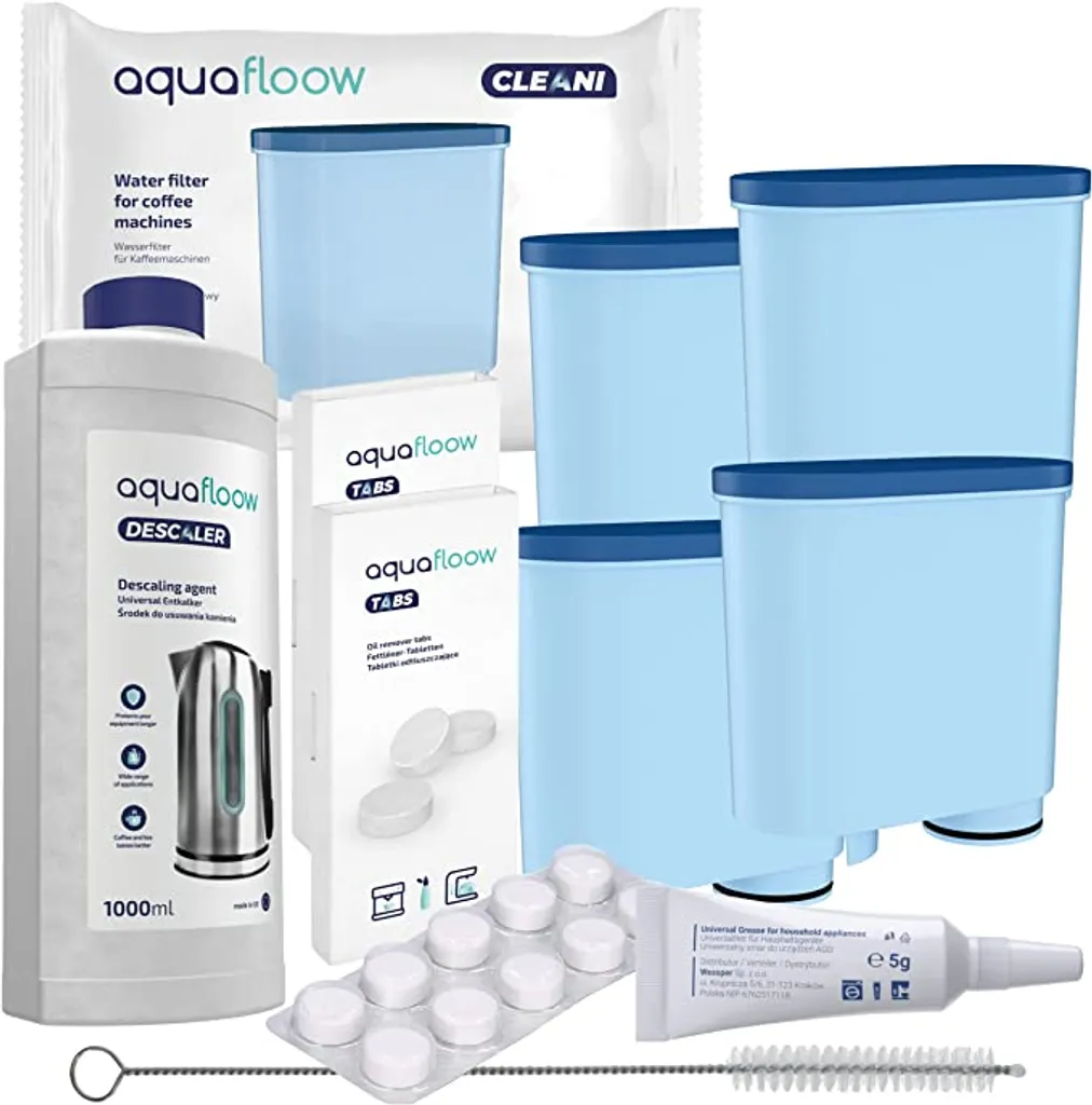 Aquafloow Rundum-Pflegeset Für Kaffeevollautomaten Philips, Saeco (4x Filter, Komp. Mit CA6903, Entkalker 1000ml, 20 X 2g Reinigungstabletten, Reinigungsbürste, Silikonfett) 1 Aquafloow Rundum-Pflegeset Für Kaffeevollautomaten Philips, Saeco (4x Filter, Komp. Mit CA6903, Entkalker 1000ml, 20 X 2g Reinigungstabletten, Reinigungsbürste, Silikonfett)