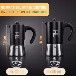 Thiru Espressokocher Induktion L Premium Mokkakanne Aus Edelstahl Inkl. Toolset (Silber, 4 Tassen (200ml)) -Küchenkochgeschirr Geschäft 1974bc1ccef9ac15af5d93dae2244a25