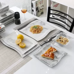MALACASA, Serie Flora, 32 Tlg. Marmor Porzellan Geschirrset Kombiservice Tafelservice Mit 6 Schalen, 6 Dessertteller, 6 Suppenteller, 6 Speiseteller, 6 Becher Und 2 Rechteckige Servierplatte -Küchenkochgeschirr Geschäft 1a3d580aa820a0e91af2813c71169c74