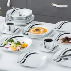VEWEET, Serie 'Fiona', 100-teilig Porzellan Tafelservice Set, Kombiservice Mit Dessertteller, Speiseteller, Suppenteller, Müslischalen, Kaffeebecher, Kaffeetassen Set, Eierbecher, Milch- Und Zuckerset -Küchenkochgeschirr Geschäft 1f81b87145a95e42484bef2381e72c3a