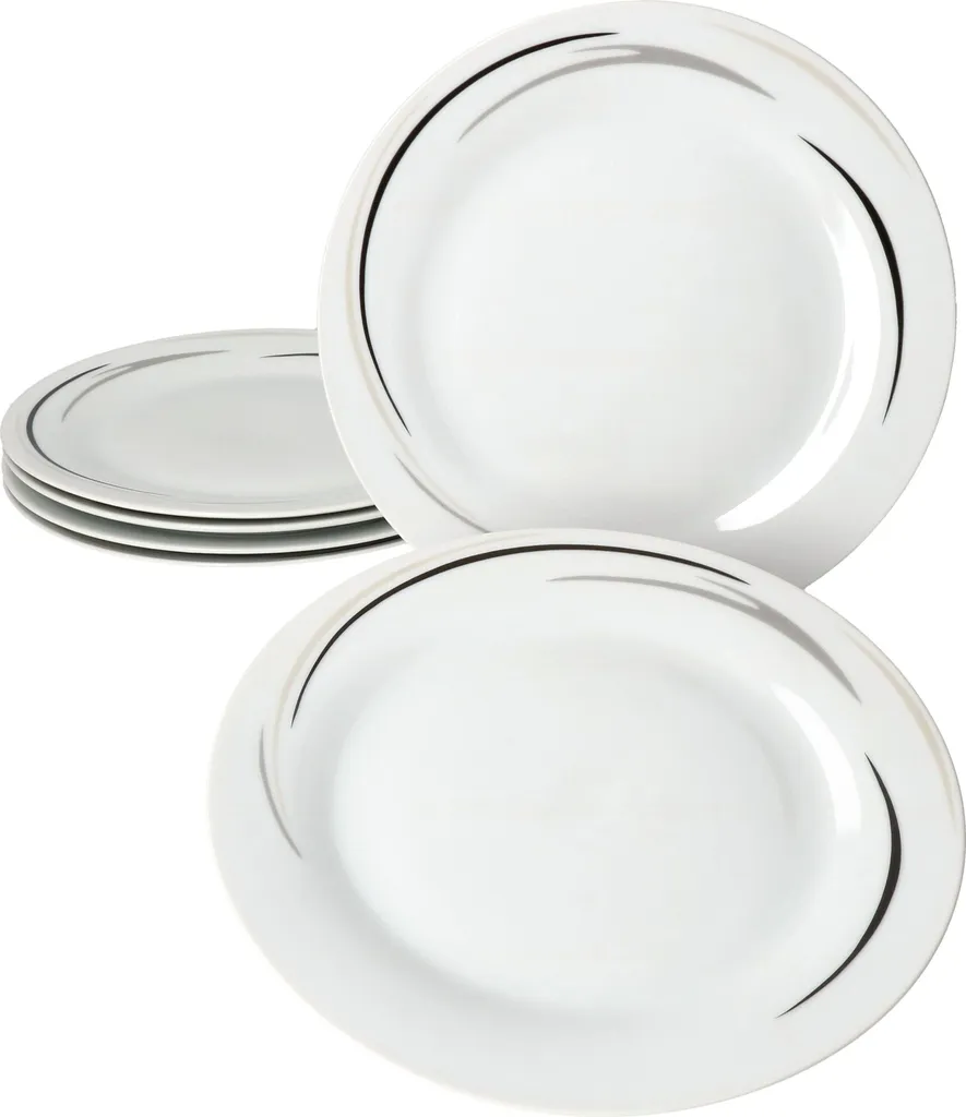 12tlg Tafel-Service Home Suppenteller Speiseteller Streifen Porzellan-Geschirr 4 12tlg Tafel-Service Home Suppenteller Speiseteller Streifen Porzellan-Geschirr – Bild 4