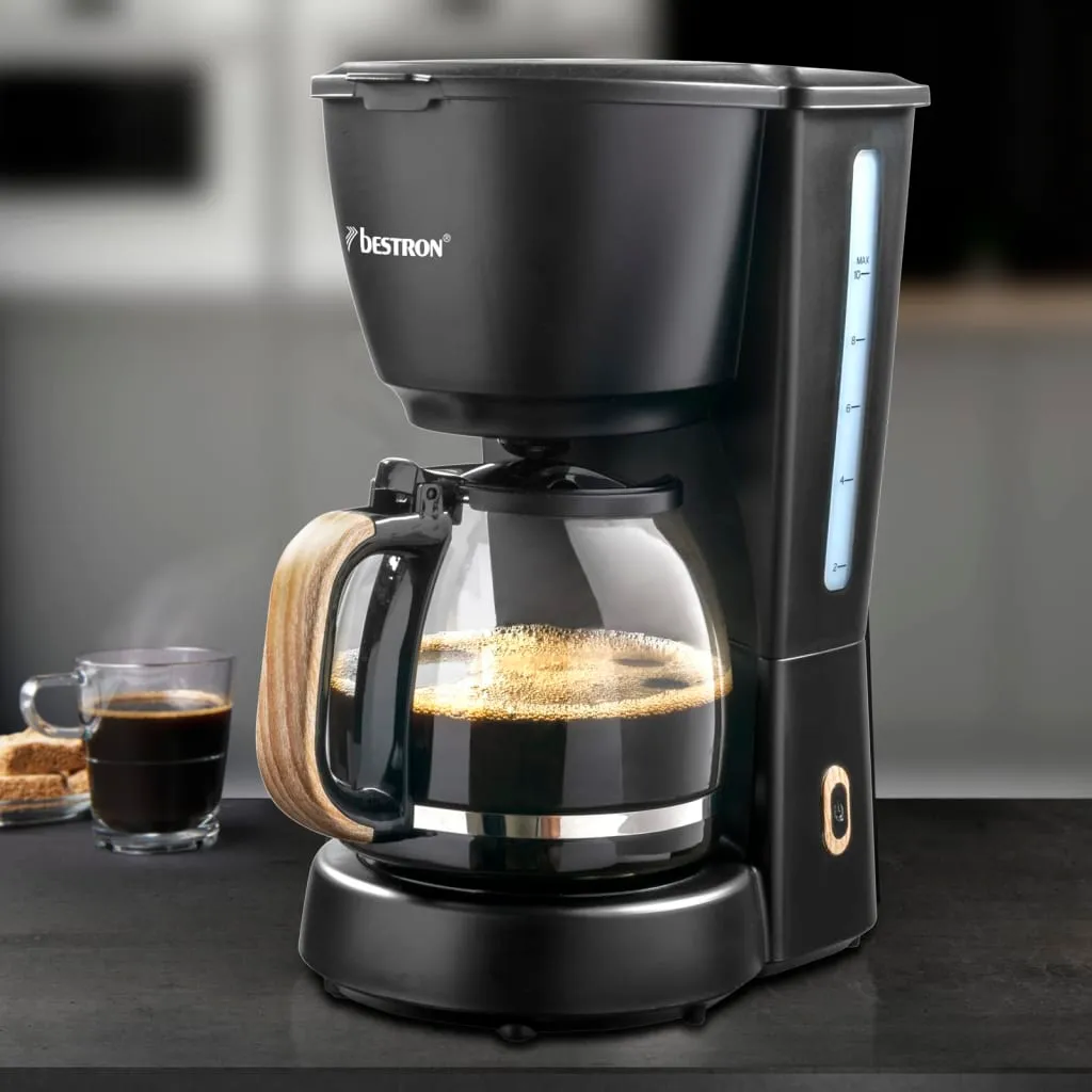 Bestron Filter-Kaffeemaschine Für 10 Tassen Kaffee, Inkl. 1,5 Liter Glaskanne, Permanentfilter & Warmhalteplatte, 1.000 Watt, Black & Wood-Design, Farbe: Schwarz / Holz 2 Bestron Filter-Kaffeemaschine Für 10 Tassen Kaffee, Inkl. 1,5 Liter Glaskanne, Permanentfilter & Warmhalteplatte, 1.000 Watt, Black & Wood-Design, Farbe: Schwarz / Holz – Bild 2