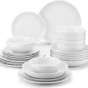 MALACASA Serie AMELIA Kombiservice (24-tlg), Essservice Aus Porzellan, Geschirrset Mit Speiseteller, Dessertteller, Suppenteller Und Schale Für 6 Personen