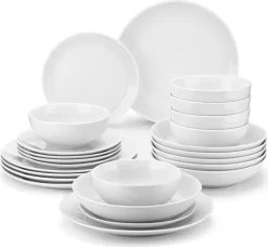 MALACASA Serie AMELIA Kombiservice (24-tlg), Essservice Aus Porzellan, Geschirrset Mit Speiseteller, Dessertteller, Suppenteller Und Schale Für 6 Personen
