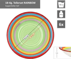Tellerset Rainbow 18-tlg. 6 Personen Steingut Tafelservice Dessertteller Speiseteller Suppenteller -Küchenkochgeschirr Geschäft 36652aedffbd6ddb5e438b7d14adbcc9