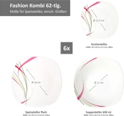 Kombiservice 62 Tlg. Fashion, Eckige Form -Küchenkochgeschirr Geschäft 3e2b3b8bb4a0d1e37a62e1328b508aee