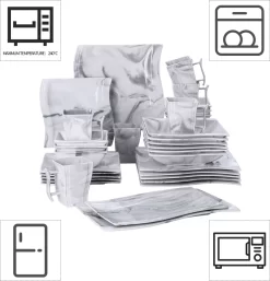 MALACASA, Serie Flora, 32 Tlg. Marmor Porzellan Geschirrset Kombiservice Tafelservice Mit 6 Schalen, 6 Dessertteller, 6 Suppenteller, 6 Speiseteller, 6 Becher Und 2 Rechteckige Servierplatte -Küchenkochgeschirr Geschäft 3ec9c278c9612da885c6aa818e1e681a