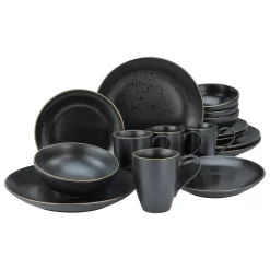 CreaTable 22699 Kombiservice Industrial Gold BLACK Für 4 Personen, Steinzeug, Schwarz (1 Set, 16-teilig)
