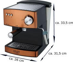 Adler Espressomaschine | Kaffeemaschine | Milchaufschäumer | Cappuccinomaschine | Siebträger Espressomaschine | Elektrische Espressomaschine | Bronze Design | 1,6L Wassertank | 850 Watt |15 Bar | -Küchenkochgeschirr Geschäft 48175b22c2224aae488c5e277dbdc754