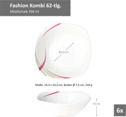 Kombiservice 62 Tlg. Fashion, Eckige Form -Küchenkochgeschirr Geschäft 4e787208a61fcab2527cc5c418e7fcde