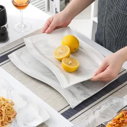 MALACASA, Serie Flora, 32 Tlg. Marmor Porzellan Geschirrset Kombiservice Tafelservice Mit 6 Schalen, 6 Dessertteller, 6 Suppenteller, 6 Speiseteller, 6 Becher Und 2 Rechteckige Servierplatte -Küchenkochgeschirr Geschäft 4ebb4d4ccc632ff85b9c2e7bdc1fe465