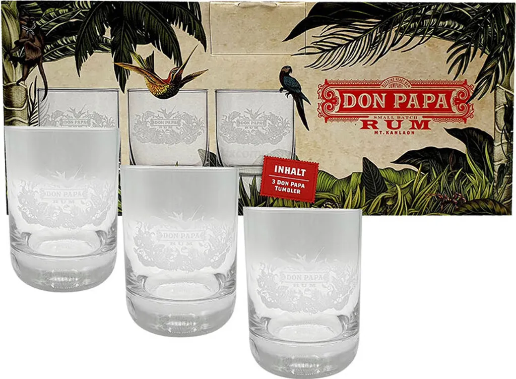 Don Papa Rum Tumbler Glas Gläser Longdrinkglas Mit Verpackung Set - 3 X Gläser 1 Don Papa Rum Tumbler Glas Gläser Longdrinkglas Mit Verpackung Set - 3 X Gläser