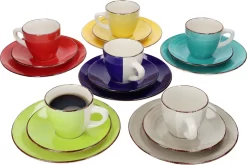 18tlg Kaffeeservice Malaga Kaffee Tee-Gedeck 6Pers Kaffeetassen Dessertteller Abstrakt Handbemalt
