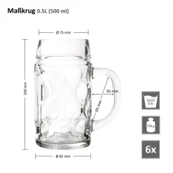 6er Set Maßkrug 0,5L Geeicht Halber Liter Bierkrug Bierglas Perfekt Geeignet Für Gastronomie -Küchenkochgeschirr Geschäft 656b9e62ac970aed2bf133a36f917104