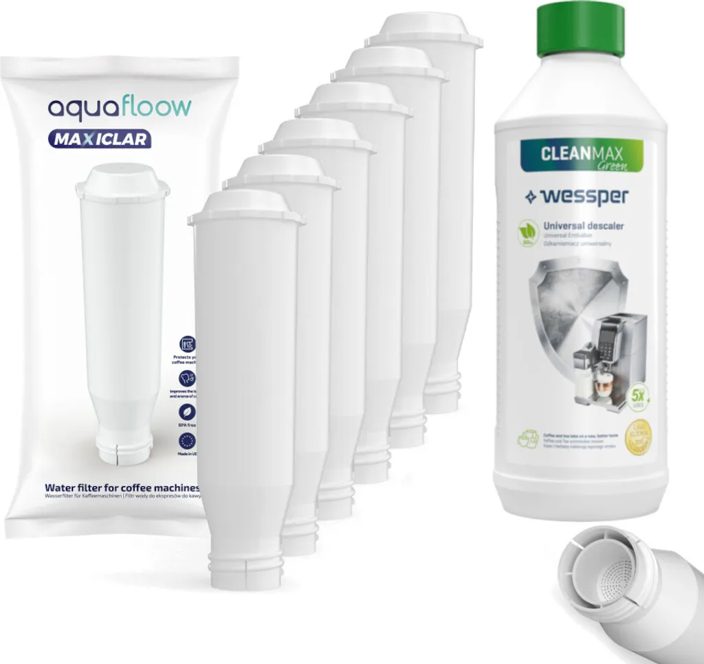 Espressomaschinen-Set: 6x AquaFloow MaxiClar Wasserfilter Für Krups Nivona Espressomaschine (Ersatz NIRF 700 / F088) + Wessper CleanMax Green Universal Entkalker Für Espressomaschine, Wasserkocher, Bügeleisen 500ml 1 Espressomaschinen-Set: 6x AquaFloow MaxiClar Wasserfilter Für Krups Nivona Espressomaschine (Ersatz NIRF 700 / F088) + Wessper CleanMax Green Universal Entkalker Für Espressomaschine, Wasserkocher, Bügeleisen 500ml