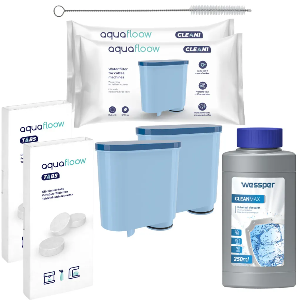 AquaFloow Set Für Philips/Saeco- 2x Wasserfilter, 1x Clean Max Entkalker 250ml, 2x Reinigungstabletten, Reiniger 1 AquaFloow Set Für Philips/Saeco- 2x Wasserfilter, 1x Clean Max Entkalker 250ml, 2x Reinigungstabletten, Reiniger