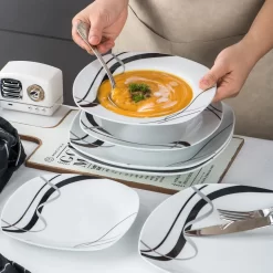 VEWEET, Serie 'Fiona', 100-teilig Porzellan Tafelservice Set, Kombiservice Mit Dessertteller, Speiseteller, Suppenteller, Müslischalen, Kaffeebecher, Kaffeetassen Set, Eierbecher, Milch- Und Zuckerset -Küchenkochgeschirr Geschäft 756ac0eabb22b74e42ad80d4bebed065