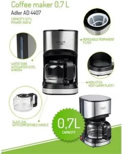 Adler AD-4407 Tropfkaffeemaschine 8 Tassen, Edelstahl, BPA-frei, 550 W, 550 W, 0,7 Liter, Schwarz Und Grau 15 Adler AD-4407 Tropfkaffeemaschine 8 Tassen, Edelstahl, BPA-frei, 550 W, 550 W, 0,7 Liter, Schwarz Und Grau -Küchenkochgeschirr Geschäft 7d246c1edde7207af62c890f59f21405