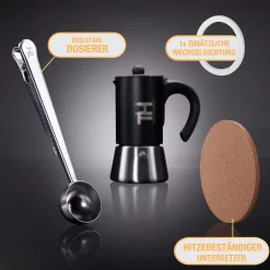 Thiru Espressokocher Induktion L Premium Mokkakanne Aus Edelstahl Inkl. Toolset (Silber, 4 Tassen (200ml)) -Küchenkochgeschirr Geschäft 95cb7ba0862f694488489b1da6ef393c