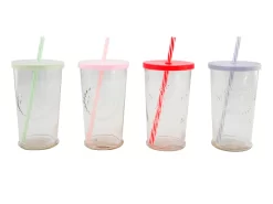 4 Trinkbecher Mit Deckel Und Strohhalm Ca. 270ml Summer Party