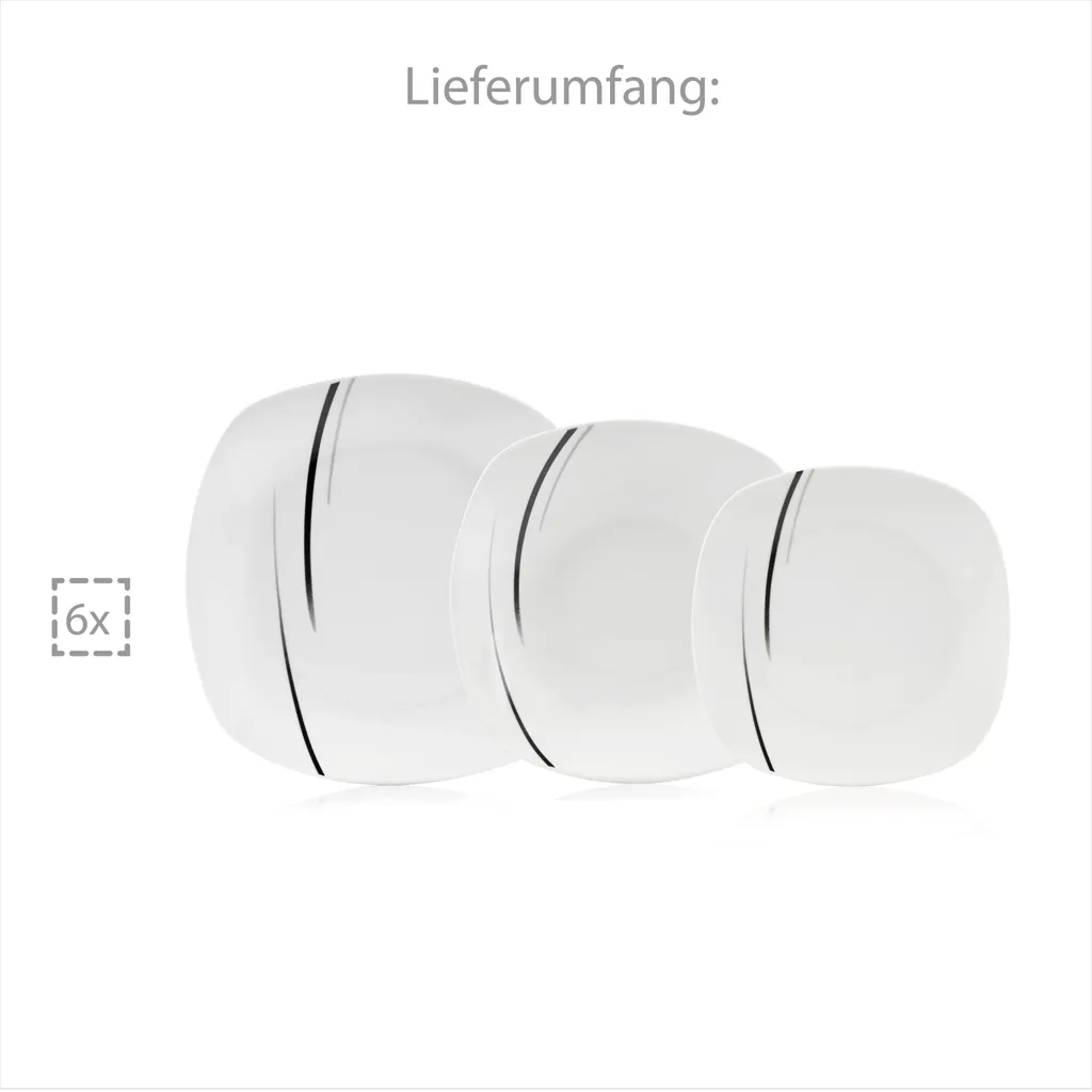 Sänger SÄNGER Porzellan Geschirrset Bilgola Black Lines, Tafelservice 18 Teilig Für 6 Personen 5 Sänger SÄNGER Porzellan Geschirrset Bilgola Black Lines, Tafelservice 18 Teilig Für 6 Personen – Bild 5