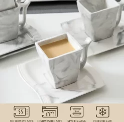 MALACASA, Serie Flora, 36 Tlg. Marmor Porzellan Kaffeeservice Geschirrset Mit 12 Kuchenteller, 12 Tasse 220ml, 12 Untertasse Für 12 Personen -Küchenkochgeschirr Geschäft a767c3c01b22b9af2b08cf9e02113724