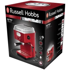 Russell Hobbs Espressomaschine Retro Rot Siebträger (15 Bar, 2 Tassen-Einsätze, 1,1l Abnehmbarer Wassertank, Dampf-Milchschaumdüse, Portionierlöffel Mit Tamper) Kaffeemaschine -Küchenkochgeschirr Geschäft b6b7f4fd631846f50ff479e82660ef25