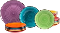 Service 18tlg. Tellerset Uni Bunt, Für 6 Personen In Unterschiedlichen Farben