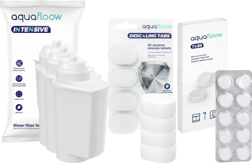 AquaFloow Siemens Kaffeemaschinen-Set: 3x Wasserfilter (Ersatz TZ70003), Entkalkungstabletten 4 Stück (TZ80002), Reinigungstabletten 10x2g (Ersatz TZ80001) 1 AquaFloow Siemens Kaffeemaschinen-Set: 3x Wasserfilter (Ersatz TZ70003), Entkalkungstabletten 4 Stück (TZ80002), Reinigungstabletten 10x2g (Ersatz TZ80001)