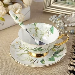 Panbado Floral Kaffeetassen Aus Premium Bone China Porzellan, Beinhaltet 1 Tassen 200 Ml, 1 Untertassen, Und 1 Löffel -Küchenkochgeschirr Geschäft c200b7e0c9ae383509b3df3d77bb46c8