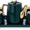 HowHomely Kaffeeservice Keramik 4 Personen - Teeservice 10-tlg. - Grün-Gold