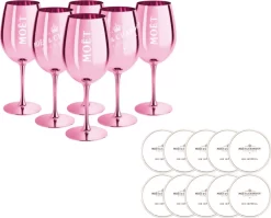 Moët & Chandon Rosé Champagnergläser In Glänzendem Rosa Inkl. Untersetzer