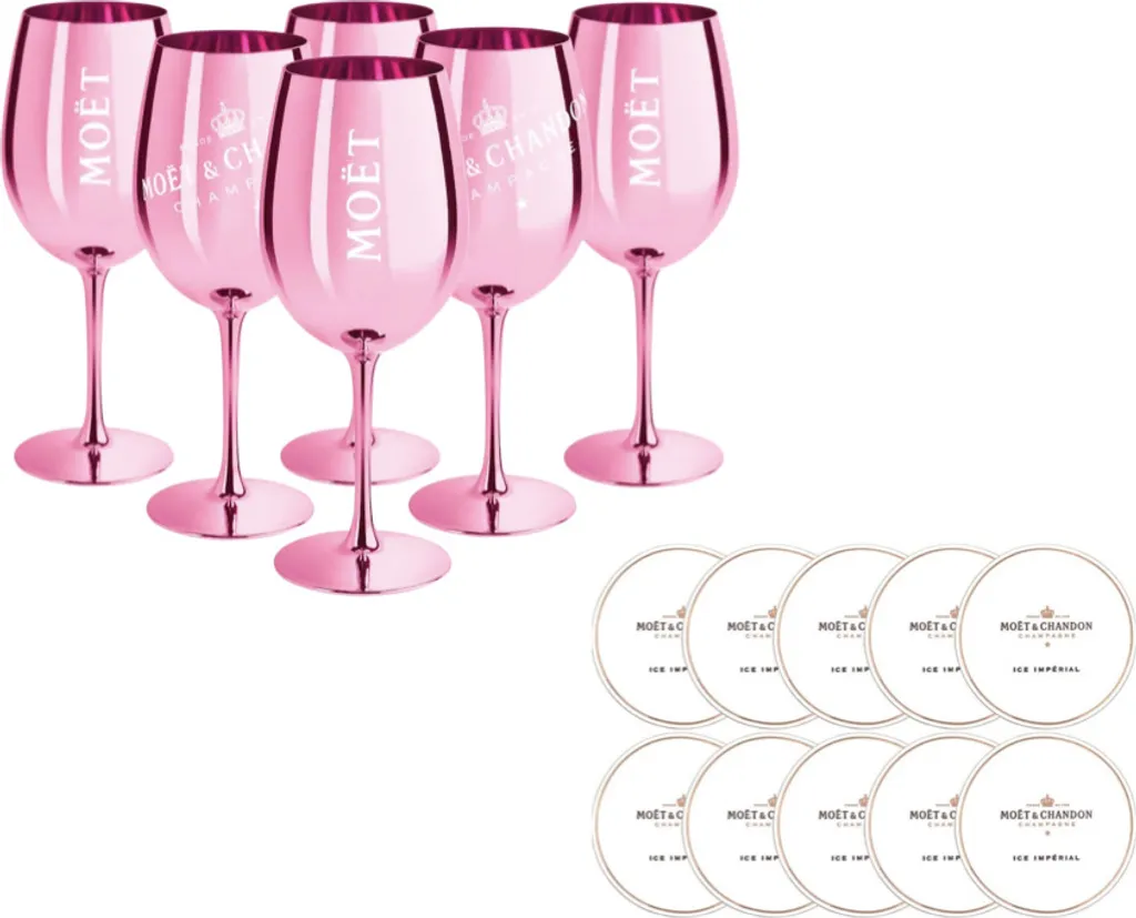 Moët & Chandon Rosé Champagnergläser In Glänzendem Rosa Inkl. Untersetzer 1 Moët & Chandon Rosé Champagnergläser In Glänzendem Rosa Inkl. Untersetzer