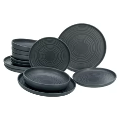 CreaTable 23861 Tafelservice Uno Für 4 Personen, Steinzeug, Schwarz (1 Set, 12-teilig)