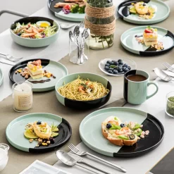 Vancasso Aria Tafelservice Für 8 Personen (32-teilig) Mit Tellern, Schalen Und Tassen, Schwarz Und Türkis -Küchenkochgeschirr Geschäft cda3ce04ce401b2d8a8657b20cb8093c