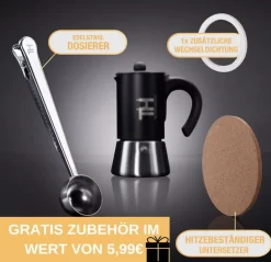 Thiru Espressokocher Induktion L Premium Mokkakanne Aus Edelstahl Inkl. Toolset (Schwarz, 6 Tassen (300ml)) -Küchenkochgeschirr Geschäft d38b52ffa7abc94387ecfe6523d76267