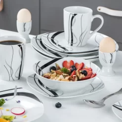 VEWEET, Serie 'Fiona', 100-teilig Porzellan Tafelservice Set, Kombiservice Mit Dessertteller, Speiseteller, Suppenteller, Müslischalen, Kaffeebecher, Kaffeetassen Set, Eierbecher, Milch- Und Zuckerset -Küchenkochgeschirr Geschäft d887b69c5502cdc921168d2f448dfd0e