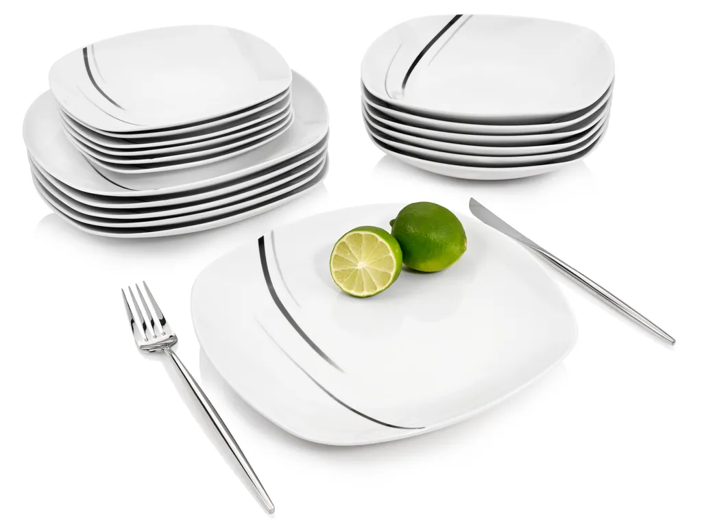 Sänger SÄNGER Porzellan Geschirrset Bilgola Black Lines, Tafelservice 18 Teilig Für 6 Personen 1 Sänger SÄNGER Porzellan Geschirrset Bilgola Black Lines, Tafelservice 18 Teilig Für 6 Personen