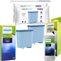 Philips/Saeco Espressomaschinen-Set - 2x AquaFloow Wasserfilter, Philips CA6700 Entkalker, Philips CA6704 Reinigungstabletten, Reinigungstuch