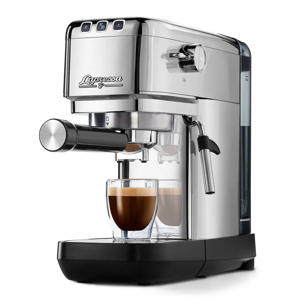 Tchibo Siebträger Espressomaschine „Lapressa“, Mit Doppelauslauf Und Milchaufschäumdüse (15 Bar, 980ml Wassertank), Inkl. Zwei Doppelwandigen Sieben, Für Espresso Und Milchschaum, Edelstahl 1 Tchibo Siebträger Espressomaschine „Lapressa“, Mit Doppelauslauf Und Milchaufschäumdüse (15 Bar, 980ml Wassertank), Inkl. Zwei Doppelwandigen Sieben, Für Espresso Und Milchschaum, Edelstahl
