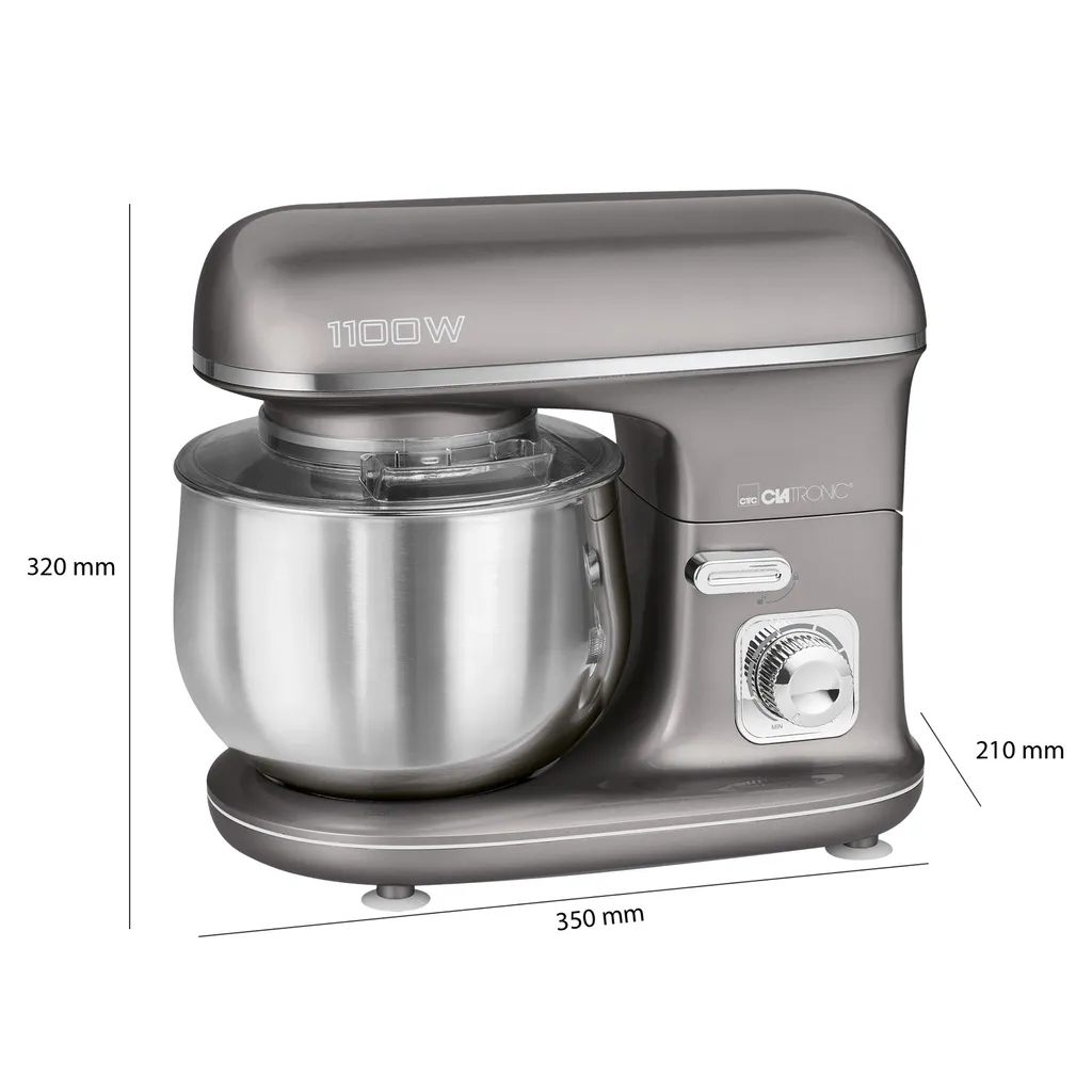 Clatronic Knetmaschine KM 3712 Inkl. Transparentem Spritzschutzdeckel Mit Nachfüllöffnung, 1100 Watt, 5 Liter, Schwenkbarer Multifunktionsarm, Titan 6 Clatronic Knetmaschine KM 3712 Inkl. Transparentem Spritzschutzdeckel Mit Nachfüllöffnung, 1100 Watt, 5 Liter, Schwenkbarer Multifunktionsarm, Titan – Bild 6