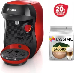 Bosch TASSIMO HAPPY Just Red +20€ Gutschein 1400 Watt +1 Packung Latte Macchiato