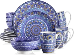 Vancasso Tafelservice Porzellan, Mandala 16 Teiliges Essgeschirr Kombiservice, Handbemaltes Geschirrset Für 4 Personen, Böhmischer Stil